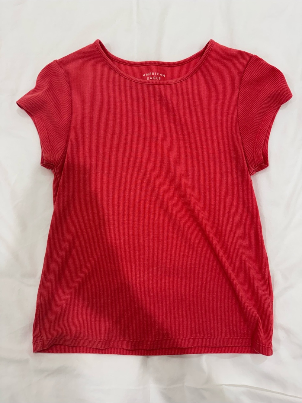 American Eagle Outfitters Red Ribbed Short Sleeve Tee